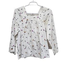 Madewell Floral Peasant Top XS Ivory Cotton